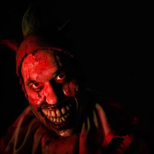 from side, RAW photo, tw1sty man, bloody mouth, bloody face, <lora:tw1sty-v5-000043:1>8k uhd, dslr, soft lighting, high quality, film grain, Fujifilm XT3, simple background
