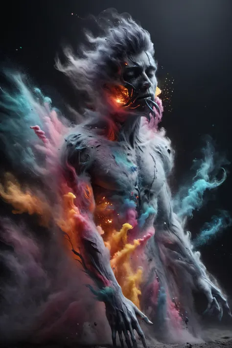 cinematic film still ,<lora:dissolve:1>,dissolve,pain creator made of brightly colored smoke particles dissolving rapidly into the wind,moody,otherworldly,dramatic,haunting,motion blur,glow effects,godrays,Hand drawn,render,8k,octane render,cinema 4d,blender,dark,atmospheric 4k ultra detailed,cinematic,Sharp focus,big depth of field,Masterpiece,colors,3d octane render,4k,concept art,trending on artstation,hyperrealistic,Vivid colors,extremely detailed CG unity 8k wallpaper,trending on CGSociety,Intricate,High Detail,dramatic . shallow depth of field,vignette,highly detailed,high budget,bokeh,cinemascope,moody,epic,gorgeous,film grain,grainy,