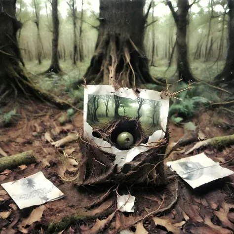 Into the forest and all the way through, I ask you to follow my voice
Across the stream and through the hills, you ll find a copse of trees
Unknown to many, lost to time, and tucked behind a bare branch
A ball of twine, a cigarette butt, a crumpled polaroid, you hear a giggle