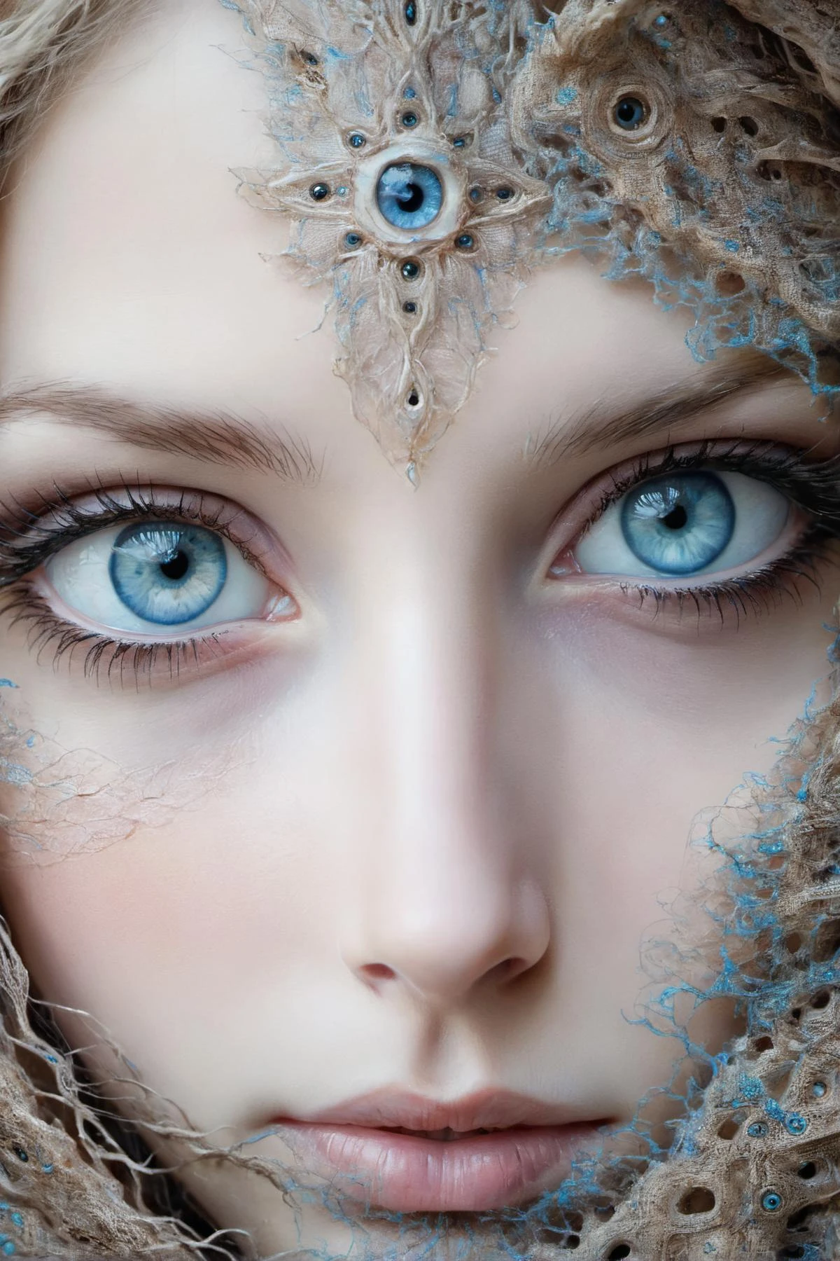 close up of a female face,pale blue eyes,captivating,intricately detailed,