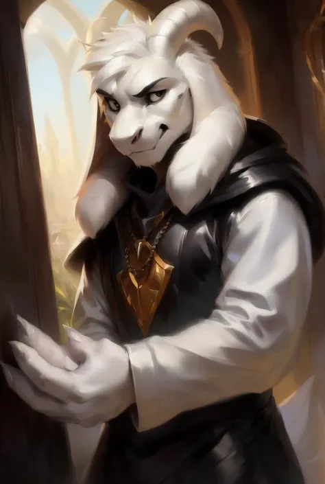 1boy,(( <lora:asriel-30:0.3>, <lora:asriel-20:0.2>, <lora:God asriel-09:0.5>)), (fluffy), god of hyperdeath, ((by Michael & Inessa Garmash,Ruan Jia, Pino Daeni, chunie, darkgem)), ((asrielxdreemurr character)), black robe, horns, (best quality, ultra-detailed, best illustration, masterpiece, high res, professional artwork, famous artwork), realistic paint, black eyes, white fur, detailed realistic painting, male, (detailed white fur), asriel, portrait, detailed hands, shaded, four fingers, insane details, looking forward, angry