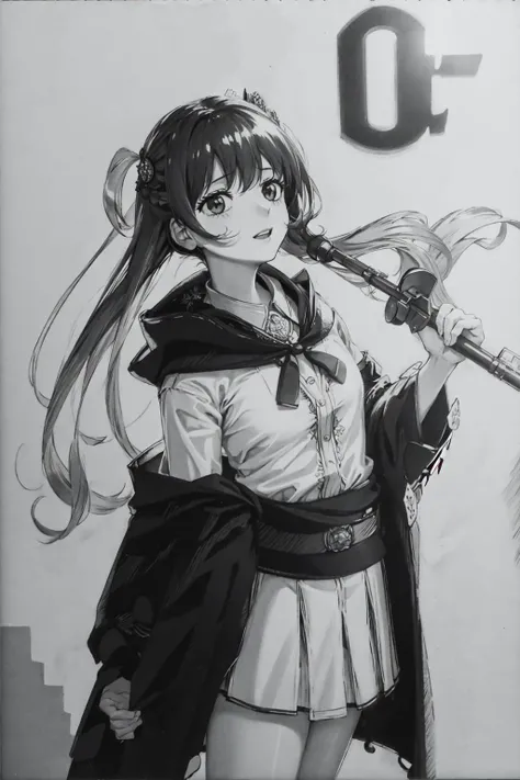 masterpiece,best quality,1girl, <lora:Hand_drown:1>,sketch,greyscale,