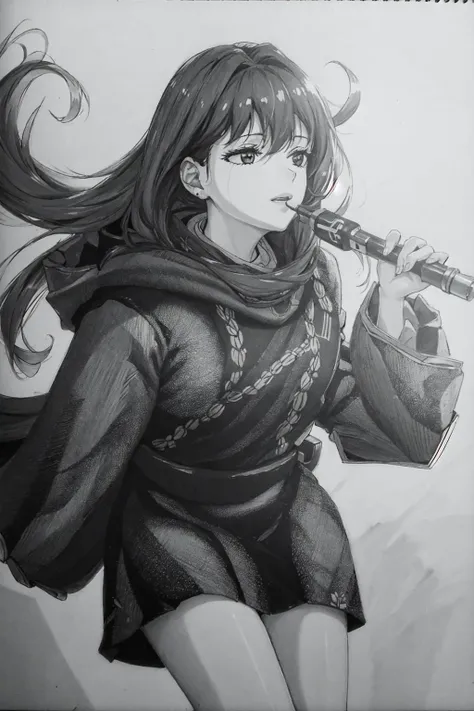 masterpiece,best quality,1girl, <lora:Hand_drown:1>,sketch,greyscale,