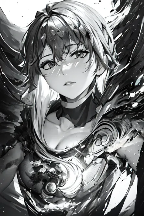 masterpiece,best quality,1girl, <lora:Hand_drown:1>,greyscale,armor