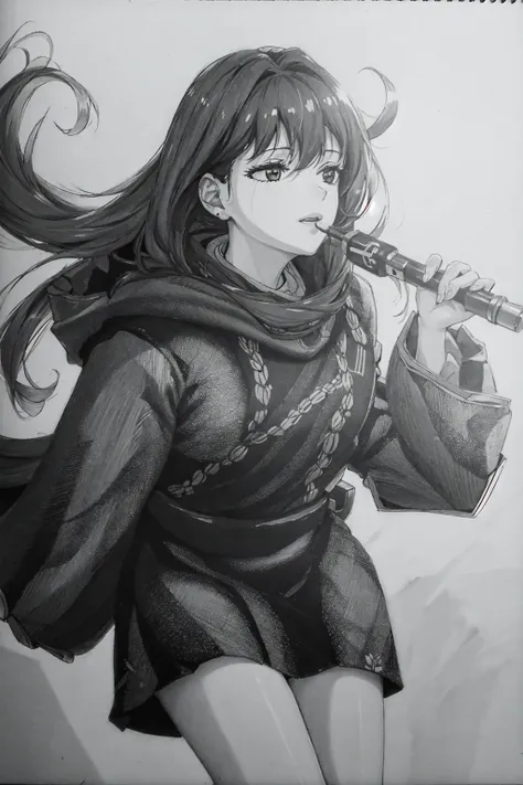 masterpiece,best quality,1girl, <lora:Hand_drown:1>,sketch,greyscale,