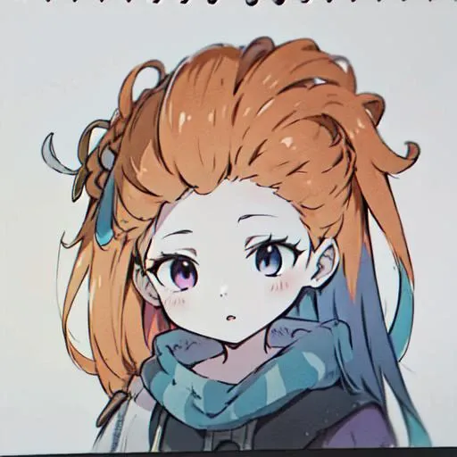 monochrome,masterpiece, best quality, illustration,
 (disheveled hair),[orange hair:purple buttom hair:0.8],forehead,zoe,long hair,multicolored hair,blue and purple  eyes,