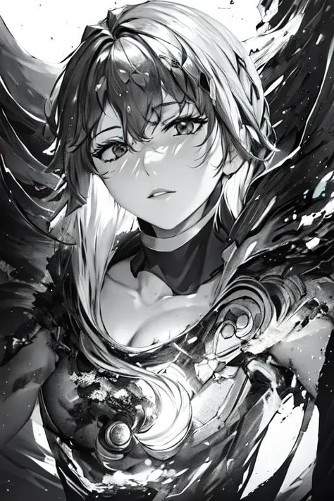 masterpiece,best quality,1girl, <lora:Hand_drown:1>,greyscale,armor