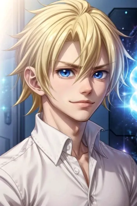 masterpiece, best quality, illustration, 1boy, solo, male focus, looking at viewer, , depth of field, , , <lora:shinichi_katori:0.66>, shinichi_katori, blonde hair, blue eyes, , science fiction superhero,