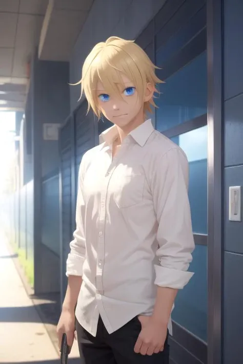 masterpiece, best quality, , 1boy, solo, male focus, looking at viewer, upper body, depth of field, , , <lora:shinichi_katori:0.68>, shinichi_katori, blonde hair, blue eyes, zombie hunter costume, science fiction speculative fiction, 12k resolution