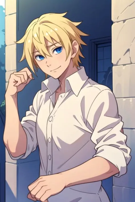 masterpiece, best quality, photorealistic, 1boy, solo, male focus, looking at viewer, upper body, depth of field, , , <lora:shinichi_katori:0.70>, shinichi_katori, blonde hair, blue eyes, , , The Tower of Destiny,