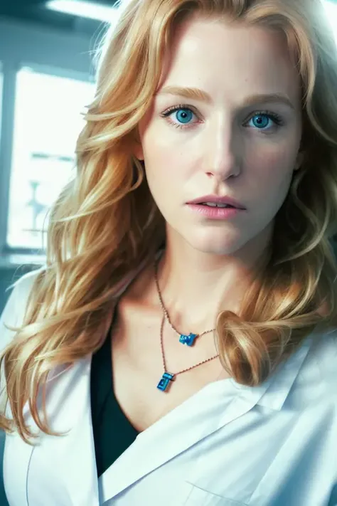woman in a chem lab, <lora:skyl3rwh1t3:1>, upper body, standing in a chemistry lab, RAW, 8K, UHD, cinematic lighting, highly detailed face, close up, long blonde hair
