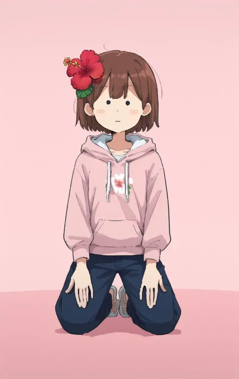 nsfw, score_9, score_8_up, score_7_up, source_anime, terminalmontage, kneeling hands on thighs,
BREAK
1girl, solo, dot eyes, hibiscus hair ornament, hoodie, pants, pink background,
<lora:PD Terminalmontage Style:1>
<lora:Phdpigeon_XLPD:0.2>
<lora:kneeling_hands_on_thighs_-_pony:1>