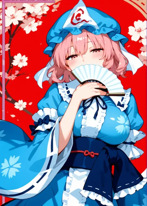 score 9, score 8 up, score 7 up, rating questionable,
detailed background,
 <lora:yuyuko.pony:1>,
yuyuko, 
large breasts, shiny skin, 
paper fan, covering mouth, half-closed eyes,