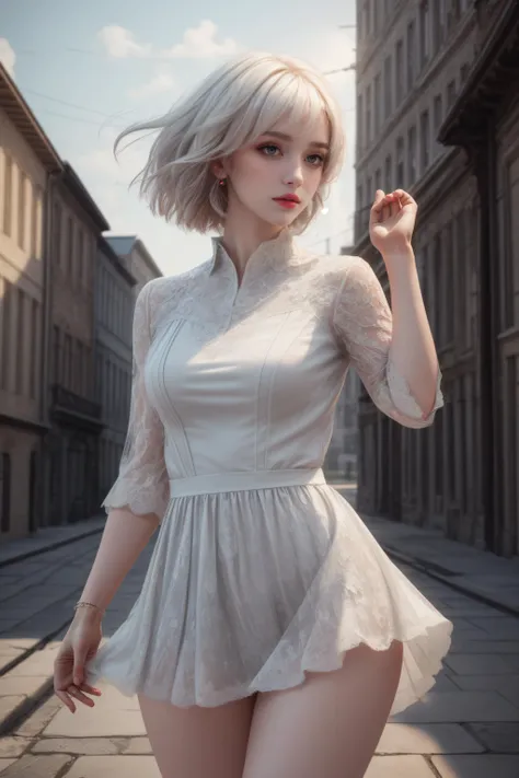 ((Best quality)), ((masterpiece)), ((realistic)),HDR,high-definition,Intricate Details,vray render, octane render, 1girl, cute, thick thighs, pale skin, red eyes, short white hair, dynamic pose, beautiful background, light dress billowing in the wind, <lora:add_detail:1>