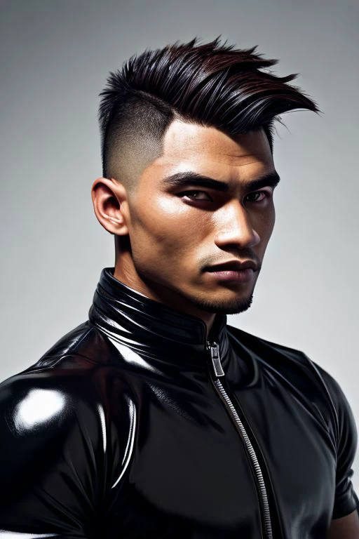 1man,Face of Pinoy, fade hairstyles, leather latex , 8K UHD, Handsome face,ChavAlpha