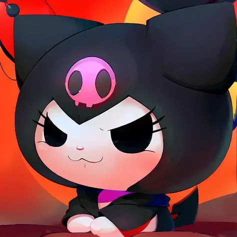 masterpiece, best quality, 8k, white face, large white sweatshirt, :3, angy, kuromi, solo, looking at viewer, black pupils, black hoodie, black eyes, face, upper body, <lora:Sanrio_Characters:1.2>
