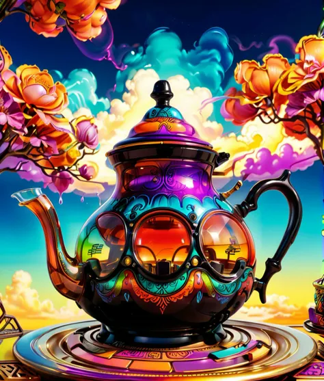 synthwave futuristic vibrant colorful, ink sketch|vector|2d colors, teapot and ornate glasses, at nightfall, sharp focus, highly detailed, sharp focus, the clouds,colorful,ultra sharpness
 <lora:AtayV2:0.8> atai, <lora:xl_more_art-full_v1:0.7> <lora:wowifierXL:0.7> . Retro aesthetic, neon lights, synthwave music, nostalgic, detailed, highly detailed