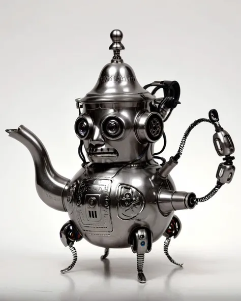 cybernetic robot Peruvian teapot, it is Creepy, android, AI, machine, metal, wires, tech, futuristic, highly detailed, <lora:AtayV2:0.8> atai