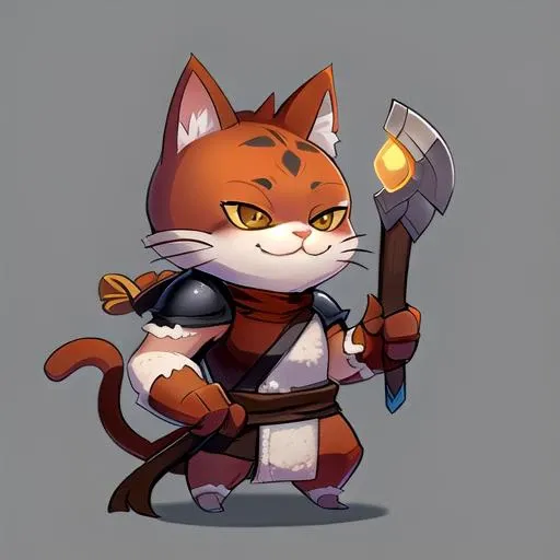 cute androgynous cat monk, holding a weapon, wearing leather armor, <lora:fun00d-000012:1.00>, 
fun00d, fantasy, tabby fur