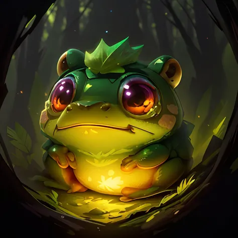 fun00d, dense forest, high angle shot of a [Beaver| Frog], Light, dmt, Complex background, <lora:fun00d-000012:1>