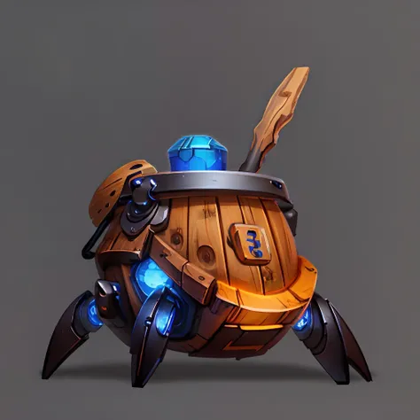 fun00d, a spider barrel, solo, blue eyes, simple background, full body, no humans, glowing, robot, barrel, non-humanoid robot, Precise <lora:fun00d-000012:1>