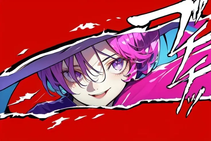 (masterpiece, best quality:1.2),
<lora:Teresa-chan-10:1>, teresa chan, purple eyes, witch hat, dress, purple dress, shoes, necklace, sneakers, book, sidesaddle, belt, long sleeves, smile
<lora:PersonaCutIn-06:1>, Persona Cut In
