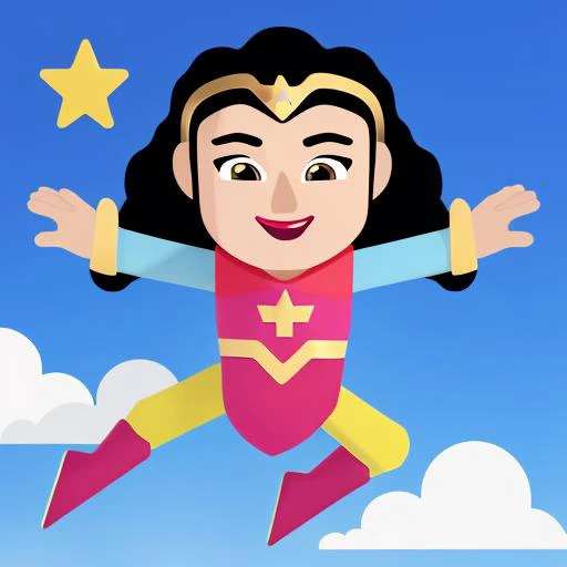 A cute Gal Gadot wonderwoman flat flying in the sky, Very detailed, clean, high quality, sharp image, Mark Ryden