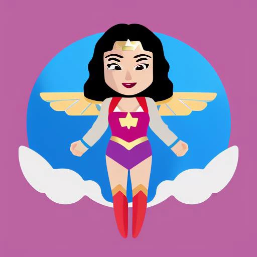 A cute Gal Gadot wonderwoman flat flying in the sky, Very detailed, clean, high quality, sharp image, Mark Ryden