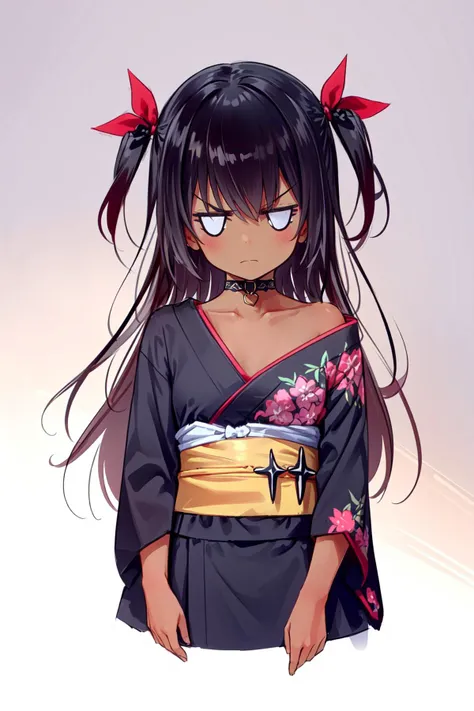 (masterpiece, best quality), intricate details,
1girl, <lora:CHAR-MasterNemesis:0.8> MasterNemesis, dark skin, long hair, two side up, hair ribbon, MasterNemesis, dark skin, long hair, two side up, hair ribbon, choker, black kimono, sash
<lora:hotarueye_jitome5_v100:1> bored, frown,