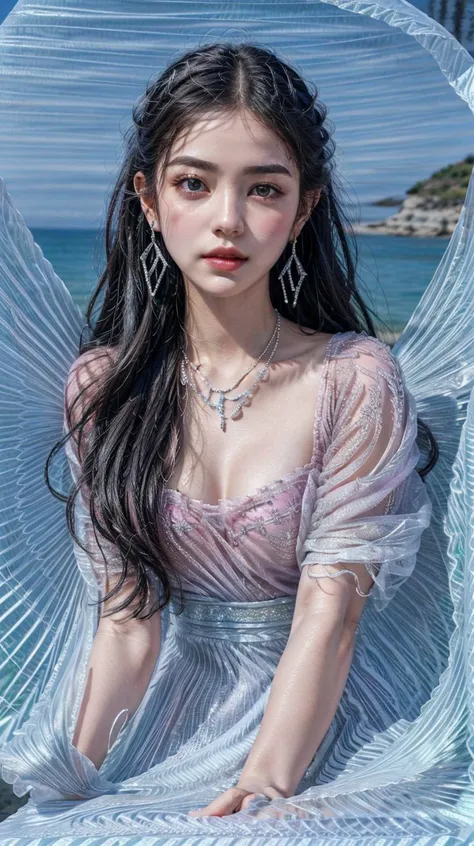 masterpiece,best quality,(detailed face, perfect face, perfect eyes, realistic eyes, perfect fingers),(clear face),fantasy girl,long hair,jewelry,earrings,looking at viewer,intricate,high detail,sharp focus,dramatic,beautiful girl,necklace,outdoors,sitting,full body,
<lora:add_detail:0.9>,
<lora:Laser Splash Mermaid_20230706200459:0.7> dress,wings,fairy,