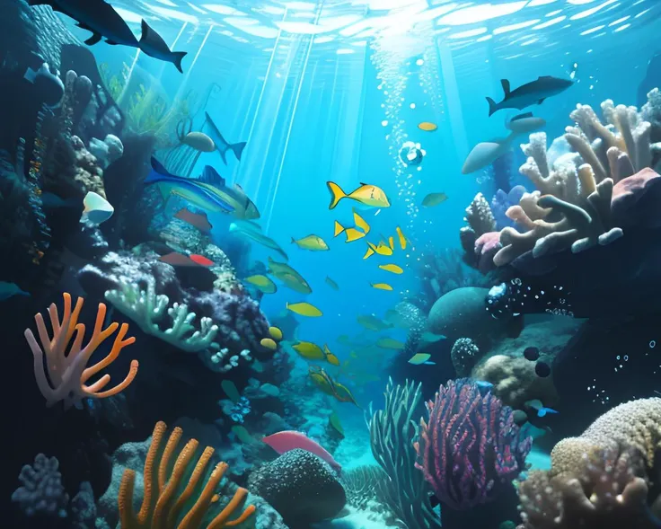 Underwater. Off-white irregular sand, smooth pebbles, coral reef, algae, many colorful tropical fish, bubbles.
High Contrast, High Saturation, Highly detailed, high quality, masterpiece, ethereal, particle effect, volumetric light, light rays, silver filigree, vibrant colors, depth of field.
<lora:landscapes-6-2023-04-27-120356-6faaedf2:0.5>
<lora:waterlight:1>