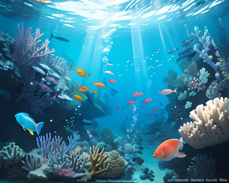 Underwater. Off-white irregular sand, smooth pebbles, coral reef, algae, many colorful fish, bubbles.
High Contrast, High Saturation, Highly detailed, high quality, masterpiece, ethereal, particle effect, (dust, gust of wind:1.07), volumetric light, light rays, silver filigree, vibrant colors, depth of field.
<lora:landscapes-6-2023-04-27-120356-6faaedf2:0.5>
<lora:waterlight:1>