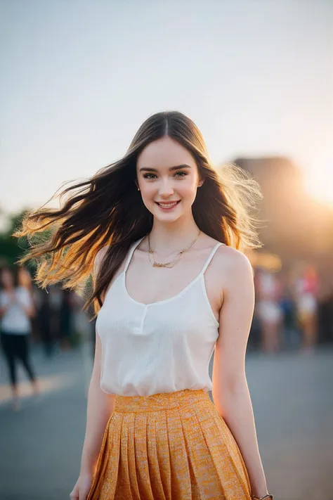 HazelM_SoloTI_v1,
(In a charming, playful outfit featuring a light, summery tank top paired with a flirty, pleated skirt, combined with natural, styled hair and a joyful, lively expression, for a look of youthful elegance), (Amidst the vibrant, sunlit settings with a focus on cheerful, casual environments and dynamic, flowing movement, where the mix of playful clothing and energetic ambiance creates an atmosphere of fresh, youthful charm and seasonal delight:1.3), (youthful:1.3),(analog, cinematic, bright colors, soft lighting, dynamic compositions, cinematic shot:1.3),
<lora:add_detail:0.6> epiCPhoto, PA7_Portrait-MCU,