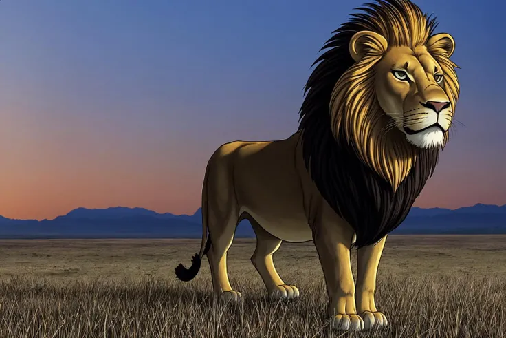 1girl, A majestic lion stands tall on the savannah, its golden mane flowing gracefully as it surveys their domain with pride, cartoon style, hires, uhd, 8k