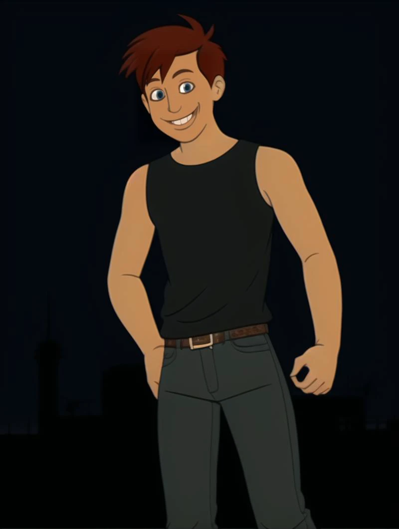 <lora:Marvelous_Misadventures_of_Flapjack-09:0.95>, 1boy, red hair, tall, city, outdoors, night, sleeveless shirt, jeans,smile,