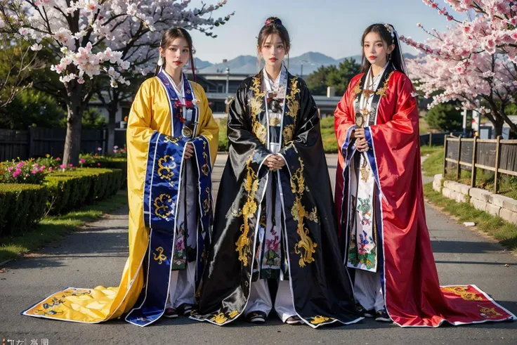 ((masterpiece), (best quality), ultra high res, (raw photo:1.2), (photorealistic:1.4), Exceptional detail, dramatic lighting, highres, 8k, absurdres, 1girl, (Daoist_robe:1.3), yellow daoist_robe, outdoor, Chinese Ancient , looking at viewer, landscape, cherry blossom, <lora:Daoist_Robe-000005:0.75>,
ulzzang-6500:0.7, <lora:MultipleGirlsGroup:0.75> ,multiple girls, group picture, lineup, harem, 4girls, standing, sitting, kneeling, lying,