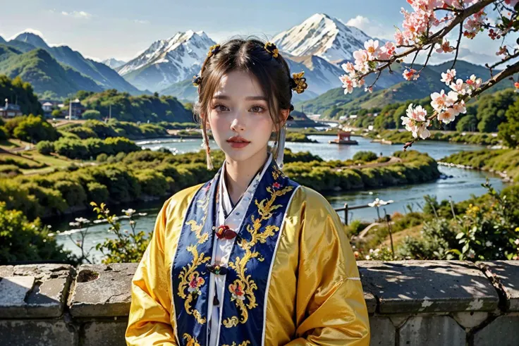((masterpiece), (best quality), ultra high res, (raw photo:1.2), (photorealistic:1.4), Exceptional detail, dramatic lighting, highres, 8k, absurdres, 1boy, Chinese, (Daoist_robe:1.3), black daoist_robe, outdoor, Chinese Ancient , looking at viewer, landscape, cherry blossom, <lora:Daoist_Robe-000005:0.65>,
ulzzang-6500:0.7,
<lora:locsChinaLandscapes_locsChinaLandscapes:0.55> chinese, mountains, ancient chinese style landscape painting, mountains in front, beautiful winding green river behind, high line detail, high resolution, ultra high quality, epic composition, cinematic lighting, masterpiece, bold complimentary colors <lora:Chinese_Long_Beard_v2-000002:1> chinese long beard,