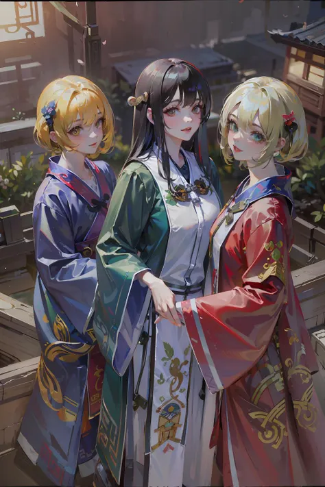 ((masterpiece), (best quality), ultra high res, (raw photo:1.2), (photorealistic:1.4), Exceptional detail, dramatic lighting, highres, 8k, absurdres, (pov from above:1.3),(close up:1.1), (selfie:1.3), (3girls:1.4), (Daoist_robe:1.3), daoist_robe, outdoor, Chinese Ancient , looking at viewer, landscape, cherry blossom, <lora:Daoist_Robe-000005:0.65>,
ulzzang-6500:0.7,
<lora:locsChinaLandscapes_locsChinaLandscapes:0.5> chinese, mountains, ancient chinese style landscape painting, mountains in front, beautiful winding green river behind, high resolution,epic composition <lora:yaeMikoRealistic_yaemikoMixed:0.6>