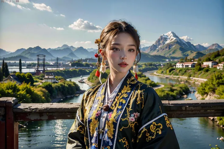 ((masterpiece), (best quality), ultra high res, (raw photo:1.2), (photorealistic:1.4), Exceptional detail, dramatic lighting, highres, 8k, absurdres, 1boy, Chinese, (Daoist_robe:1.3), black daoist_robe, outdoor, Chinese Ancient , looking at viewer, landscape, cherry blossom, <lora:Daoist_Robe-000005:0.65>,
ulzzang-6500:0.7,
<lora:locsChinaLandscapes_locsChinaLandscapes:0.55> chinese, mountains, ancient chinese style landscape painting, mountains in front, beautiful winding green river behind, high line detail, high resolution, ultra high quality, epic composition, cinematic lighting, masterpiece, bold complimentary colors <lora:Chinese_Long_Beard_v2-000002:1> chinese long beard,