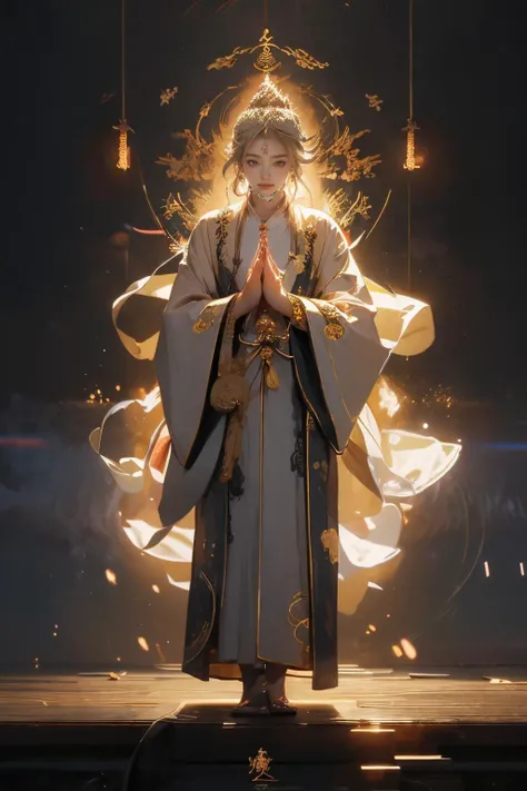 (masterpiece:1.2),best quality,PIXIV,taoist,(meditation:1.3),Daoist_Robe,closed eyes,full body,Keep head down,
solo,a buddha standing in front of blonde,glowing taoist,transparent,<lora:taoist_20230623200708:1>,<lora:Daoist_Robe_v2:0.4>,