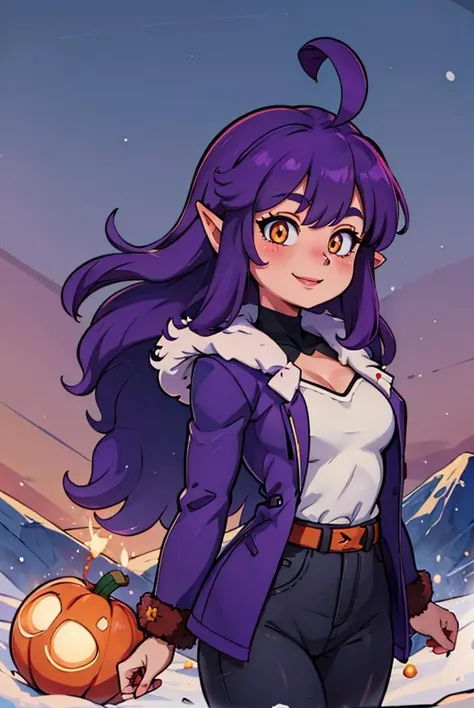 (masterpiece, best quality, beautiful detailed eyes, intricate details), 4k
1girl, solo, outdoors, snow, mountainous horizon, cowboy shot,
pants, winter clothes, (purple open fur coat:1.5), white shirt,
<lora:Stardust_Pumpkins_Citron_OC_Anime:0.8>, Stardust_Pumpkins_Citron_OC, smiling, blushing,
1girl, solo, long purple hair, orange eyes, ahoge, pointy ears,