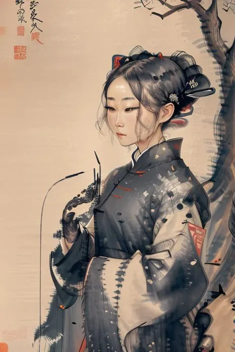 woman in a mythical forest, masterpiece, perfect face, intricate details, horror theme <lora:BadaShanren:1> badashanren, zhu da, å
«å¤§å±±äºº, calligraphy brush \(medium\)