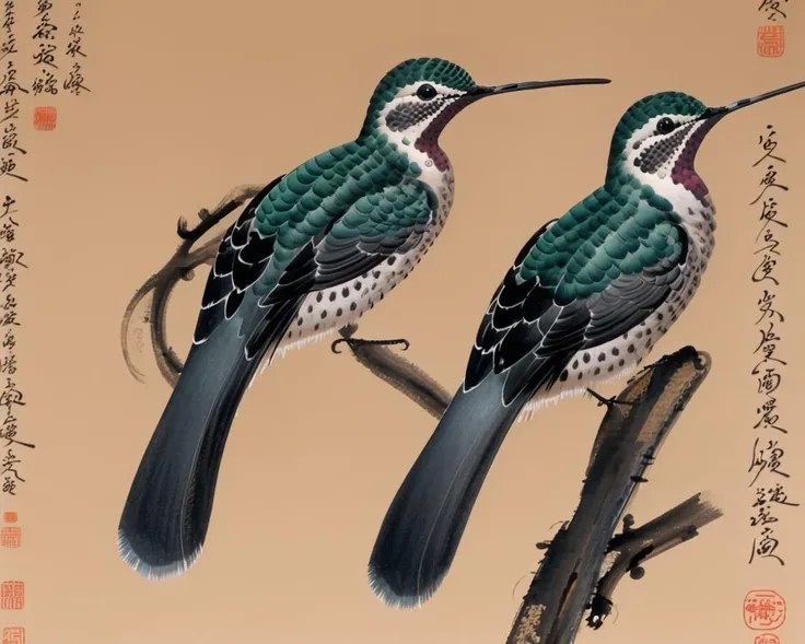 best quality,masterpiece,highly detailed,ultra-detailed,<lora:neg4all_bdsqlsz_V3.5:-1>
Ruby-throated Hummingbird The male has green feathers, a ruby-red throat, and a slender beak, while the female has similar coloring but lacks the vibrant throat.
, no humans, <lora:BadaShanren:1>( badashanren:1.3), å
«å¤§å±±äºº, zhu da