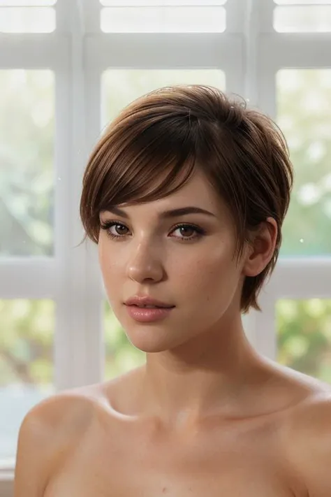 portrait of DEN_elizabeth_marxs, headshot, face focus, beautiful eyes, 
choppy pixie haircut with straight bangs highlights,
Sunlight filtered through blinds or window shutters (Filtered Sunlight).,
bokeh, f1.4, 40mm, photorealistic, raw, 8k, textured skin, skin pores, intricate details  <lora:epi_noiseoffset2:1>, epiCRealism