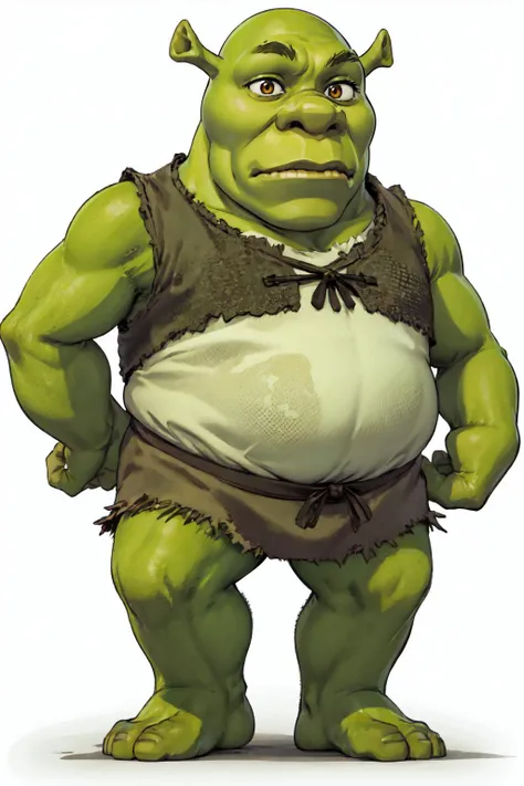 simple background, full body, white background, <lora:Pos_SSBURenders:1>, shrex, green skin, ogre, shrek, <lora:Char_Sigmas_Shrek:0.9>