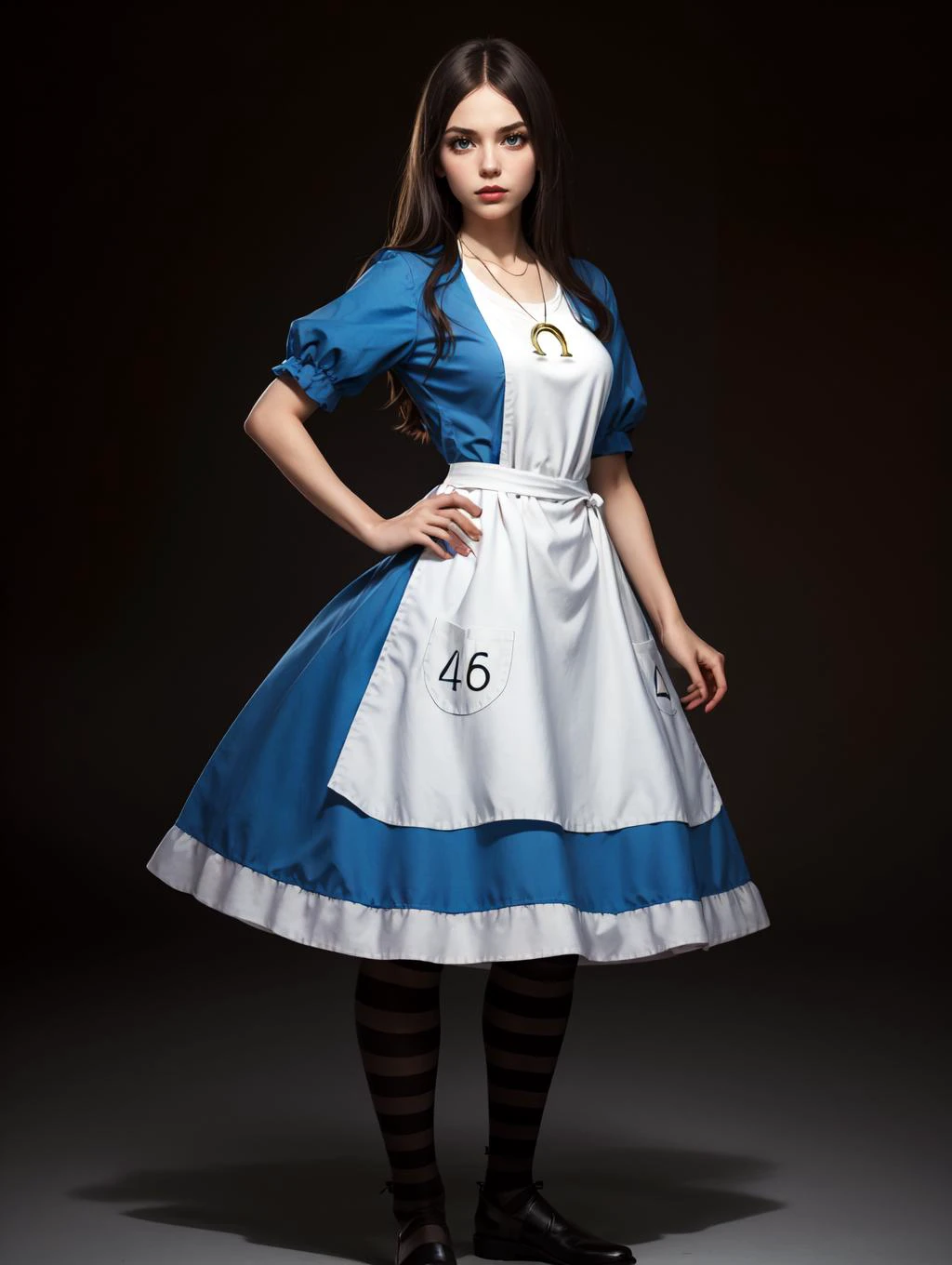 <lora:GoodHands-beta2:0.8>
<lora:americanmcgee_alice-12:0.8> mcgeealice, dress, apron, striped pantyhose, jewelry, necklace <lora:Smash-Ult-RendersV2_Fp:0.8> simple background, full body, white background, masterpiece, 4k, high quality, highres, absurdres,