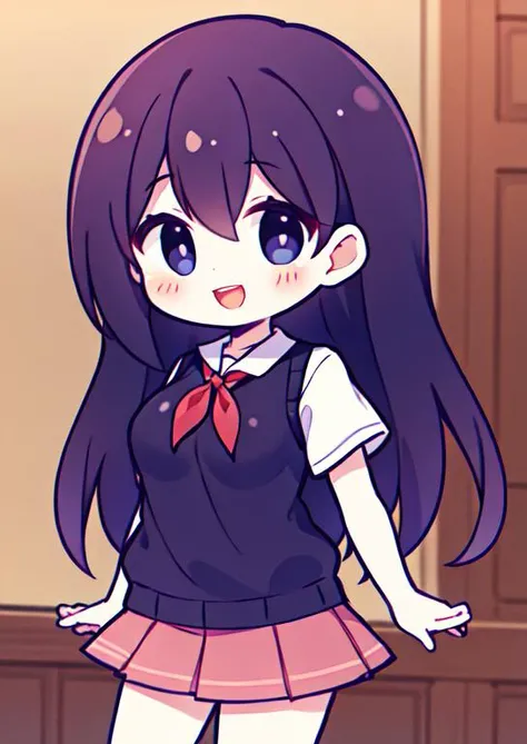 completed naked, standing, classroom, black hair, twintails