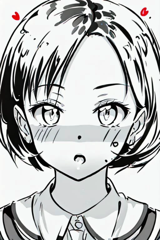 Face, Line Art Styler, Misty \(pokemon\), HypHarem, symbol-shaped pupils, heart-shaped pupils, expressionless, :o, mind control, Sketch, Monochrome, Lineart, Big Boobs, Detail Face, Makeup, Lipstick, Female, White Background