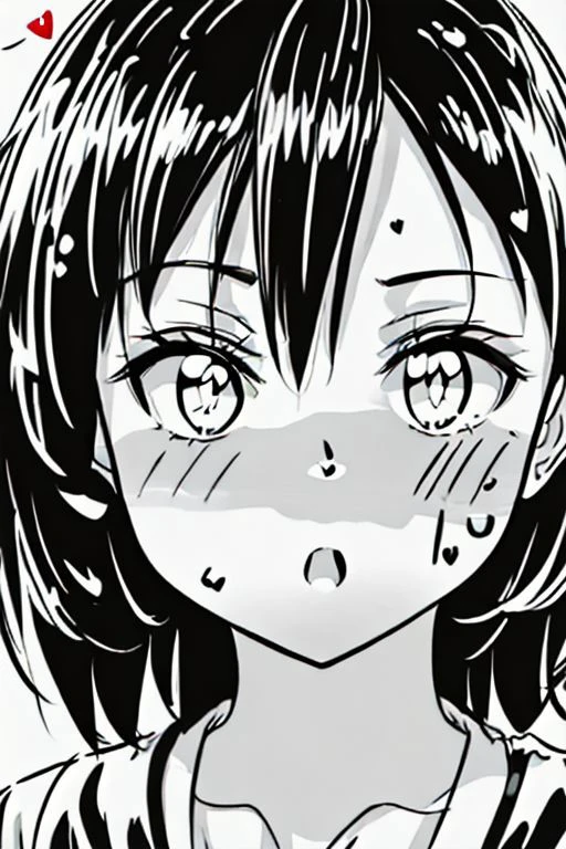 Face, Line Art Styler, Misty \(pokemon\), HypHarem, symbol-shaped pupils, heart-shaped pupils, expressionless, :o, mind control, Sketch, Monochrome, Lineart, Big Boobs, Detail Face, Makeup, Lipstick, Female, White Background