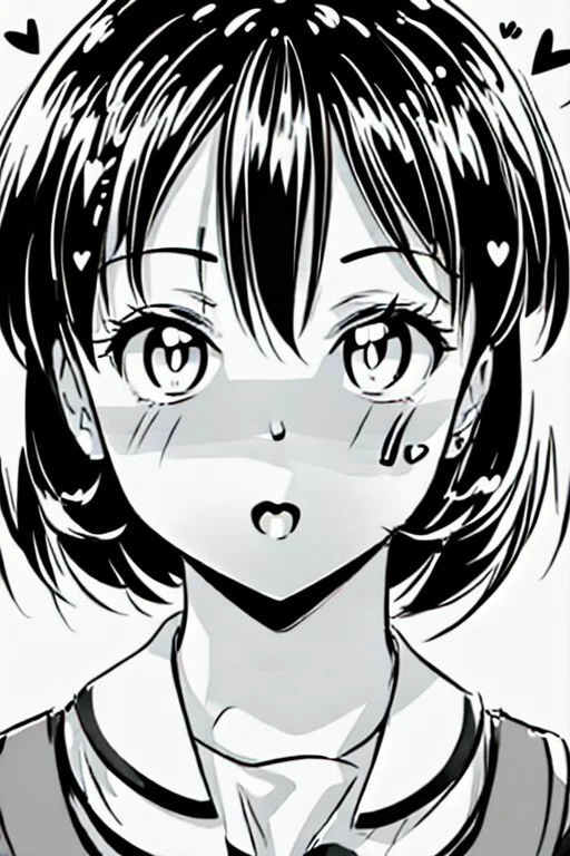 Face, Line Art Styler, Misty \(pokemon\), HypHarem, symbol-shaped pupils, heart-shaped pupils, expressionless, :o, mind control, Sketch, Monochrome, Lineart, Big Boobs, Detail Face, Makeup, Lipstick, Female, White Background